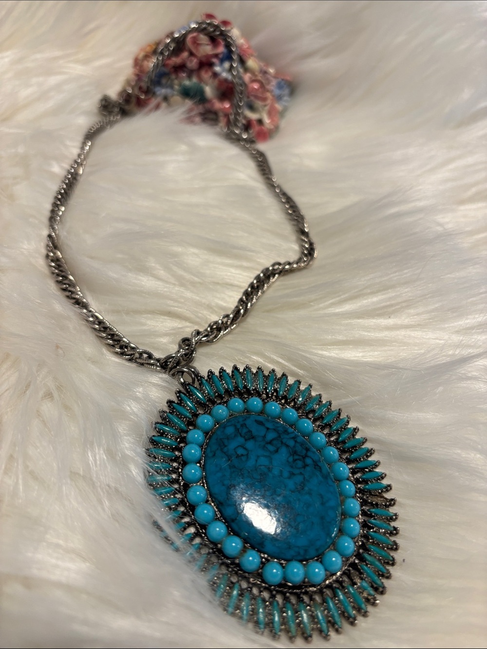 JJ Jonette 
Turquoise Statement Pendant Necklace - Blue Silver-Tone